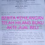 BERITA KEHILANGAN,TELAH HILANG SEBUAH BUKU AKTE JUAL BELI (AJB) ATAS NAMA ROHANI UMUR 63 TAHUN, DENGAN NOMOR:29/2017 BERALAMAT DI KAMPUNG KONGSI RT003/01 DESA BUNI AYU KECAMATAN SUKAMUKYA KABUPATEN TANGERANG -BANTEN