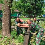 Babinsa Bersama Warga Gotong Royong Pangkas Pohon Besar di Pinggir Jalan,Demi Keamanan dan Kenyamanan Jalan Terjaga